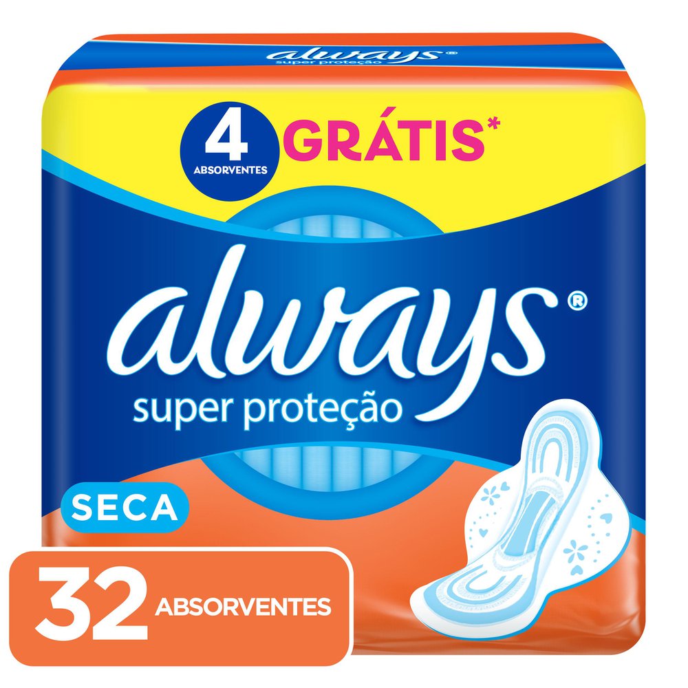 Absorvente Always Super Proteção Seca Com Abas 32 Unidades