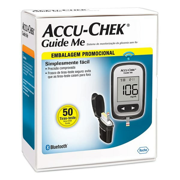 Kit Aparelho de Glicemia Accu Chek Guide Me com 50 Fitas