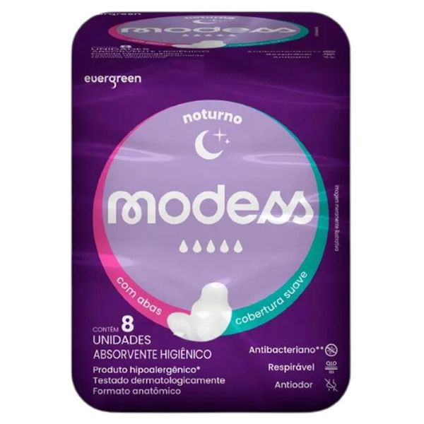 Absorvente Modess Noturno Com Abas 8 Unidades
