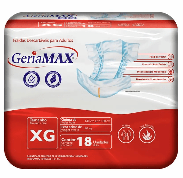 Fralda Geriátrica Geriamax Adulto Econômica Tamanho XG 18 Unidades
