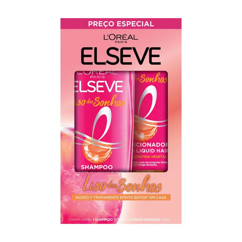 Kit Shampoo Elseve Liso do Sonhos com Aha 375ml + Condicionador 170ml
