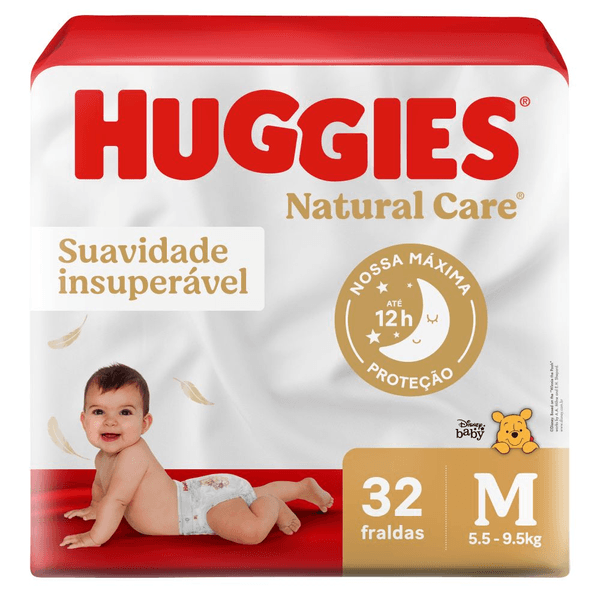 Fralda Huggies Natural Care Mega M com 32unidades