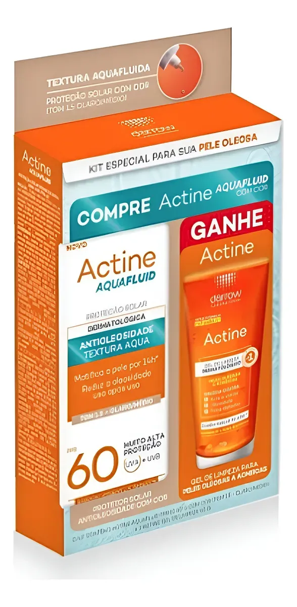 Kit Darrow Protetor Solar Facial Actine Aquafluid FPS60 Cor 1.5 40G + Actine Gel de Limpeza 40G