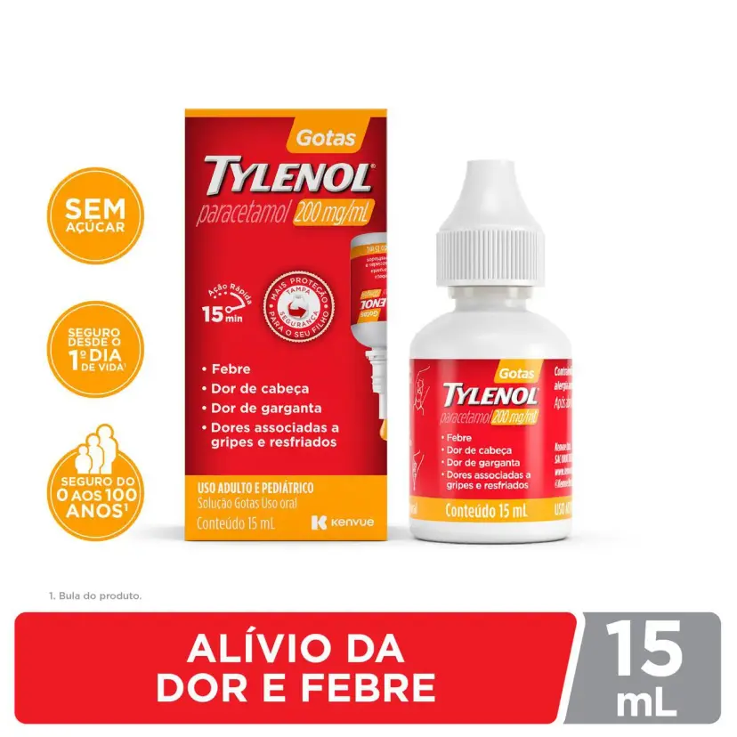Tylenol Paracetamol 200mg/ml Solução Gotas 15ml