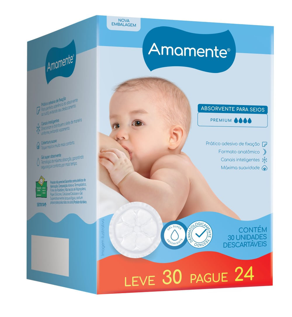 Absorvente para Seios Amamente Premium 30 Unidades