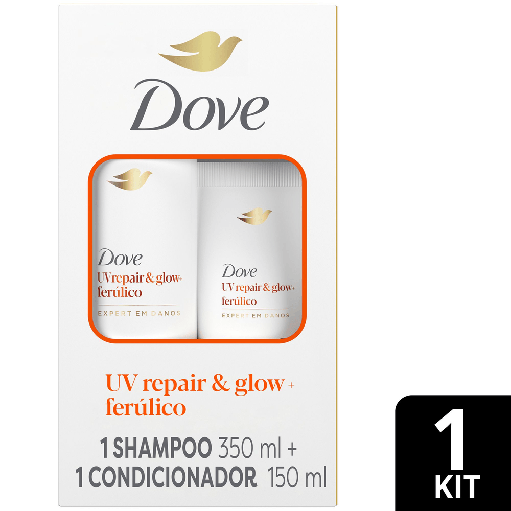 Kit Dove Shampoo 350ml + Condicionador Uv Repair Glow 150ml