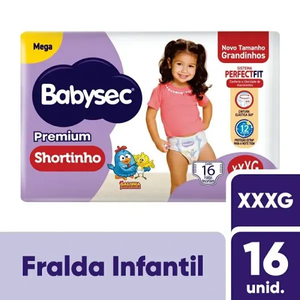 Fralda Babysec Premium Shortinho Mega XXXG com 16 Unidades