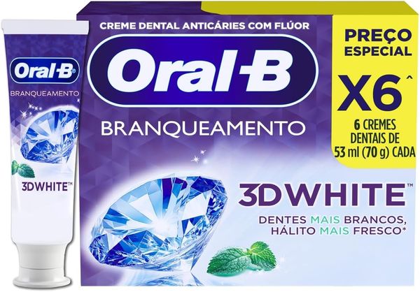 Creme Dental Oral-B 3D White Brilliant Fresh com 6 Unidades de 70g Cada