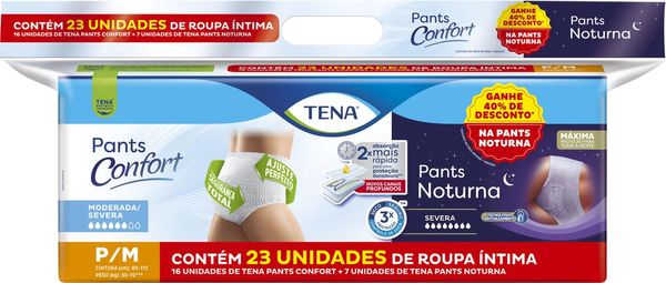 Kit Roupa Tena Pants P/M com 16 Unidades + Pants Noturna com 7 Unidades