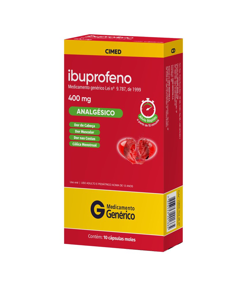 Ibuprofeno 400mg 10 Cápsulas Gel Mole Cimed Genérico